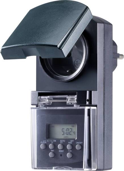 Basetech BT-2106308 Steckdosen-Zeitschaltuhr digital Wochenprogramm 1800 W IP44 Countdown-Funktion, Zufallsfunktion