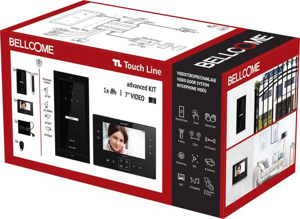Bellcome Advanced 7" Video-Kit 1 Familie Video-Türsprechanlage Kabelgebunden Komplett-Set 8teilig Schwarz