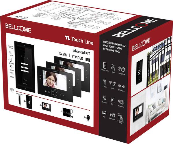 Bellcome Advanced 7" Video-Kit 3 Familie Video-Türsprechanlage Kabelgebunden Komplett-Set 20teilig Schwarz