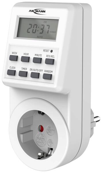 Ansmann 1260-0009 Steckdosen-Zeitschaltuhr digital Tagesprogramm, Wochenprogramm 3680 W Zufallsfunktion, Sommer-/Wint