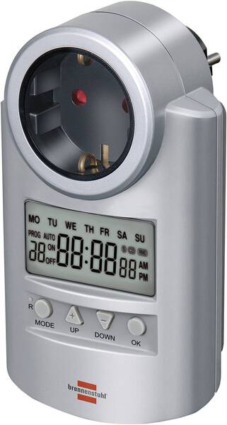 Brennenstuhl 1507500 Steckdosen-Zeitschaltuhr digital Wochenprogramm 3680 W IP20 Countdown-Funktion, Zufallsfunktion