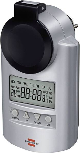 Brennenstuhl 1507490 Steckdosen-Zeitschaltuhr digital Wochenprogramm 23 h/59 min 3680 W IP44 Countdown-Funktion, Zufall