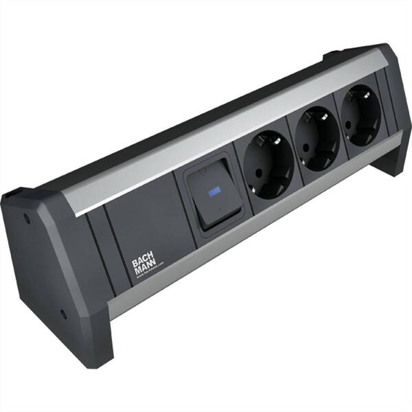 Bachmann 902.0050 Steckdosenleiste mit Schalter Schwarz, Aluminium Schutzkontakt