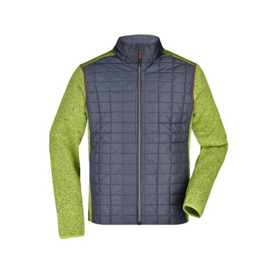 James & Nicholson - Herren Melange Strickfleece Hybridjacke JN742, grün/anthrazit-melange, Größe L