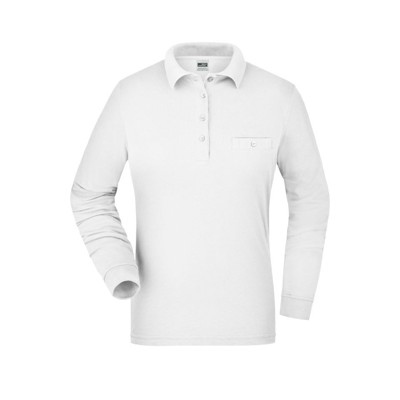 James & Nicholson - Damen Langarm Workwear Poloshirt JN865, weiß, Größe XXL