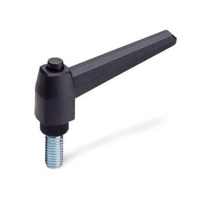 Ganter Norm® - 503-42-M5-20-SW Verstellbare Klemmhebel mit Ausrastknopf, Kunststoff, Gewindestift Stahl