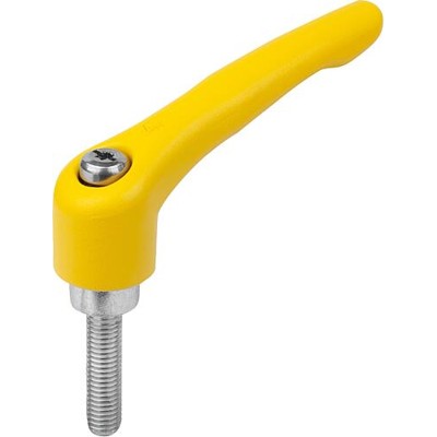 KIPP - KLEMMHEBEL GR.2 M10X40, ZINK GELB RAL1021 STRUKTURMATT, KOMP:STAHL BLAU-PASSIVIERT