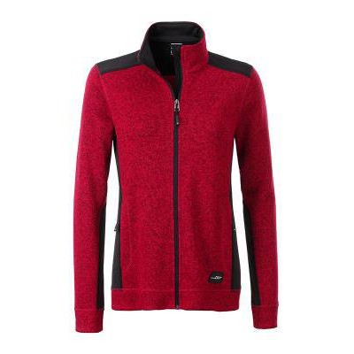 James & Nicholson - Damen Strickfleece Workwear Jacke JN861, rot-melange/schwarz, Größe M