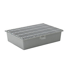 GFK-Boden-Auffangwanne, 2 x 200-l-Fässer, ohne Zulassung, mit GFK-Gitterrost.