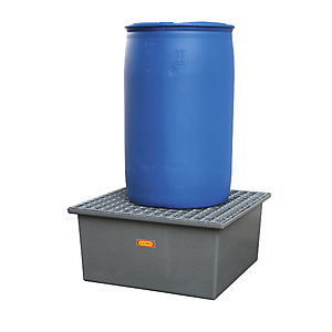 GFK-Boden-Auffangwanne, 1 x 200-l-Fass, ohne Zulassung, mit Stahlgitterrost.