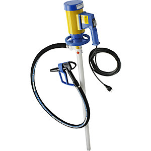 Elektrisches Fass-/Containerpumpen-Set, für hochaggressive Chemikalien, IP24, 112 l/min, 16 m Höhe.