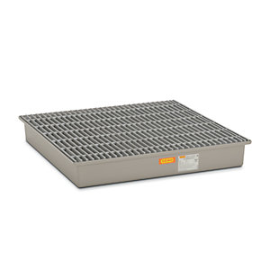 GFK-Boden-Auffangwanne, 4 x 200-l-Fass, mit Zulassung, mit GFK-Gitterrost.